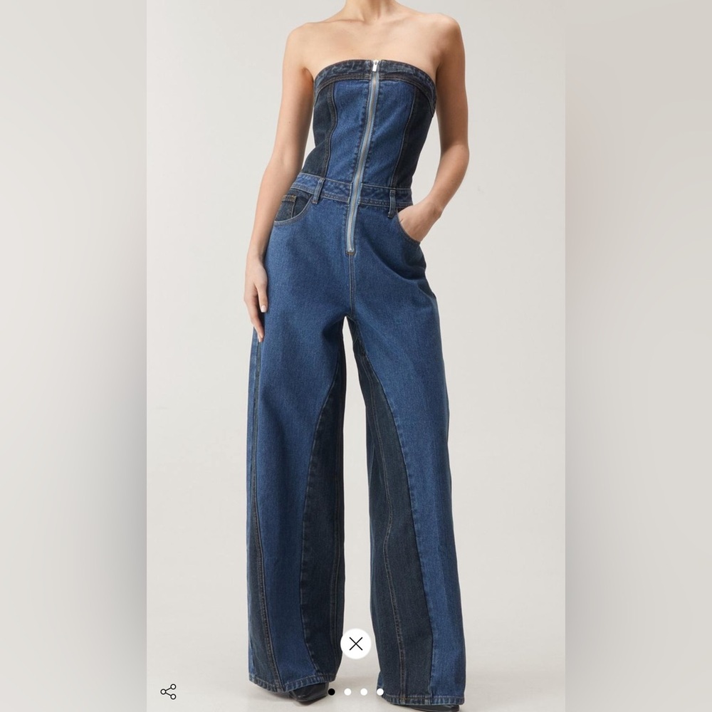 Nasty Gal Denim Colorblock Jumpsuit